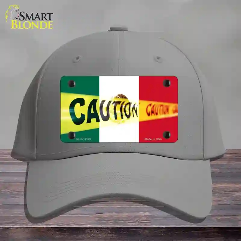 HAT23-MLP-12188 Caution Mexico Flag Novelty License Plate Hat, Cotton - Gray