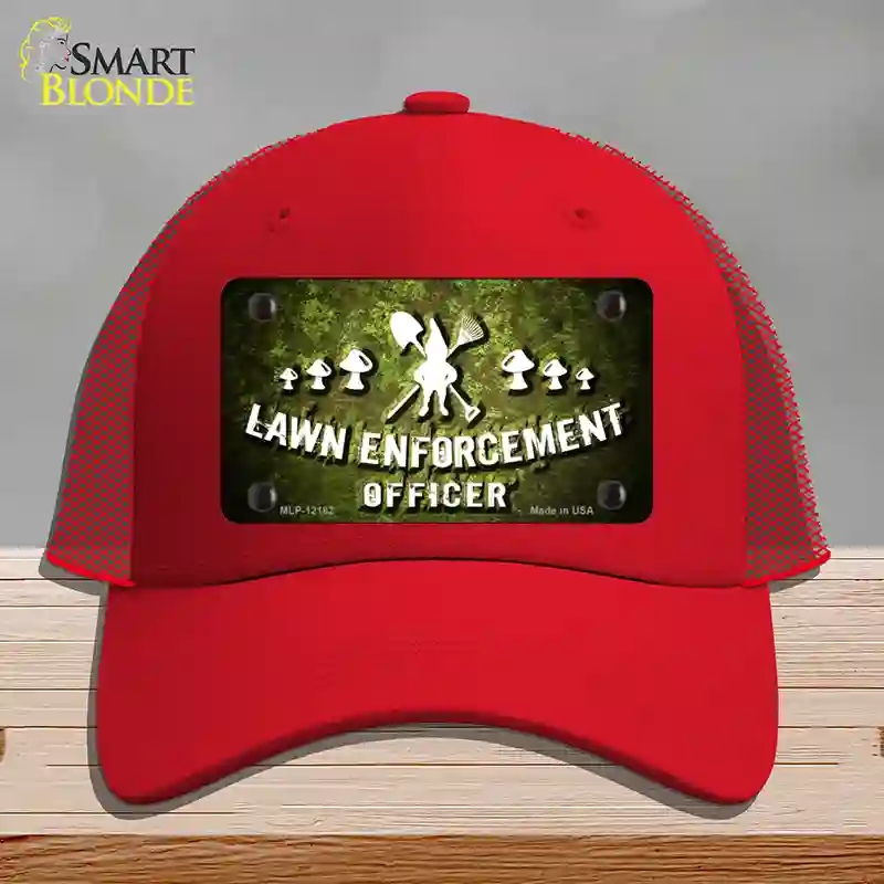 HAT17-MLP-12182 Lawn Enforcement Gnome Novelty License Plate Hat, Mesh - Red