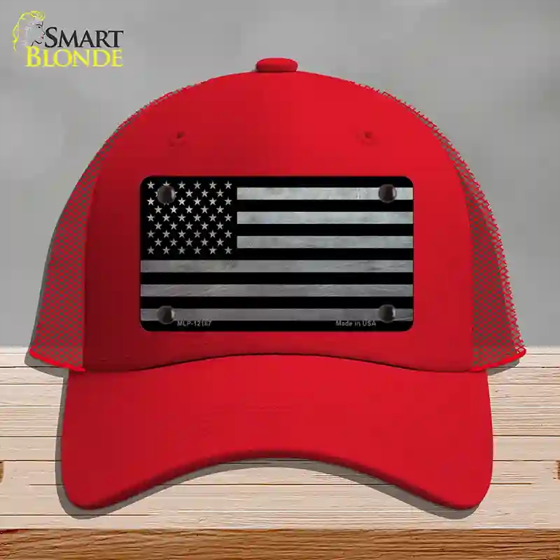 HAT17-MLP-12187 American Flag Black & Gray Novelty License Plate Hat, Mesh - Red