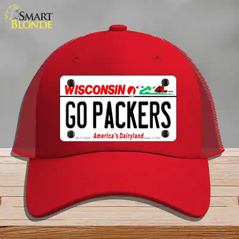HAT17-MLP-12208 Go Packers Wisconsin Novelty License Plate Hat, Mesh - Red