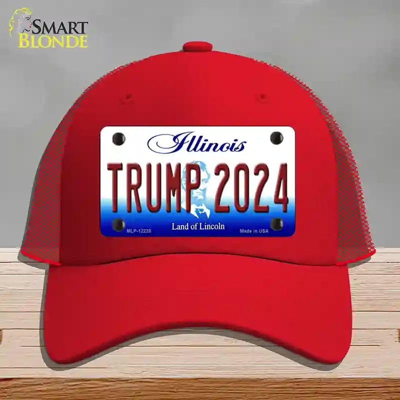 HAT17-MLP-12228 Trump 2024 Illinois Novelty License Plate Hat, Mesh - Red