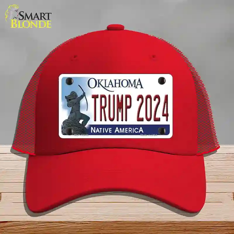 HAT17-MLP-12249 Trump 2024 Oklahoma Novelty License Plate Hat, Mesh - Red