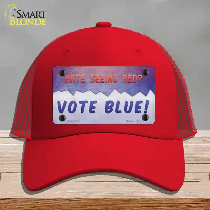 HAT17-MLP-12268 Hate Seeing Red Vote Blue Novelty License Plate Hat, Mesh - Red