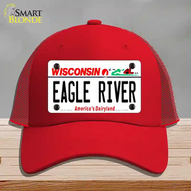 HAT17-MLP-12282 Wisconsin Eagle River Novelty License Plate Hat, Mesh - Red