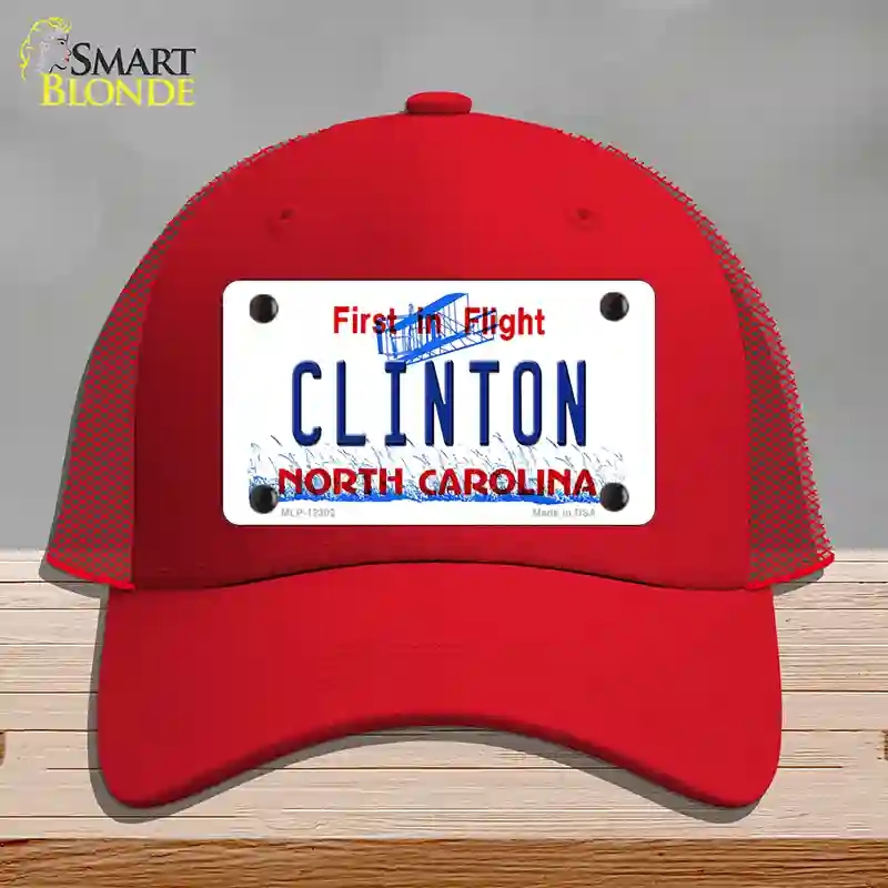 HAT17-MLP-12302 North Carolina Clinton Novelty License Plate Hat, Mesh - Red