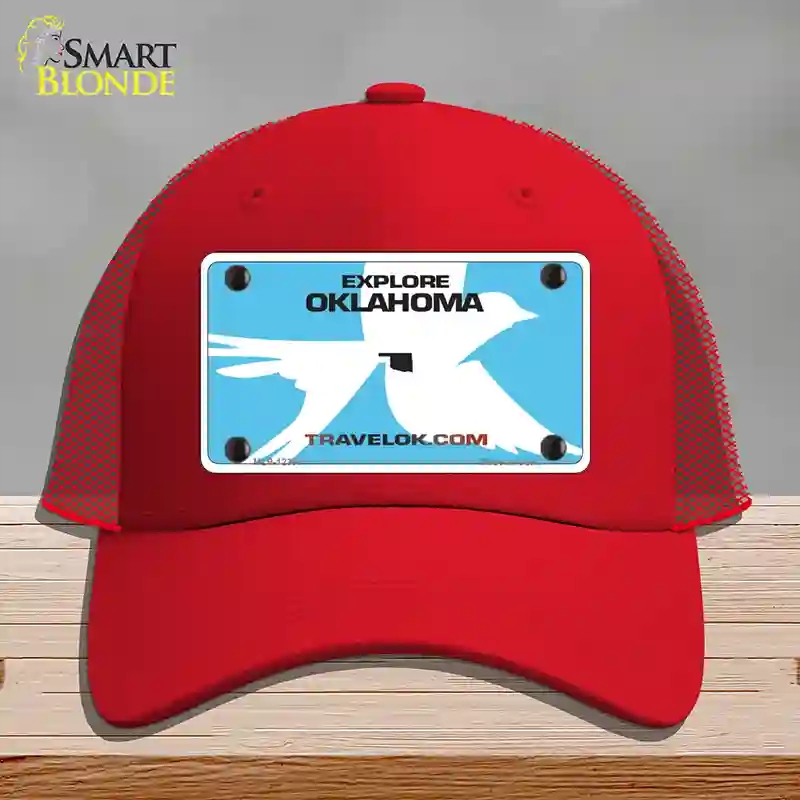 HAT17-MLP-12307 Oklahoma Travel Blank Novelty License Plate Hat, Mesh - Red