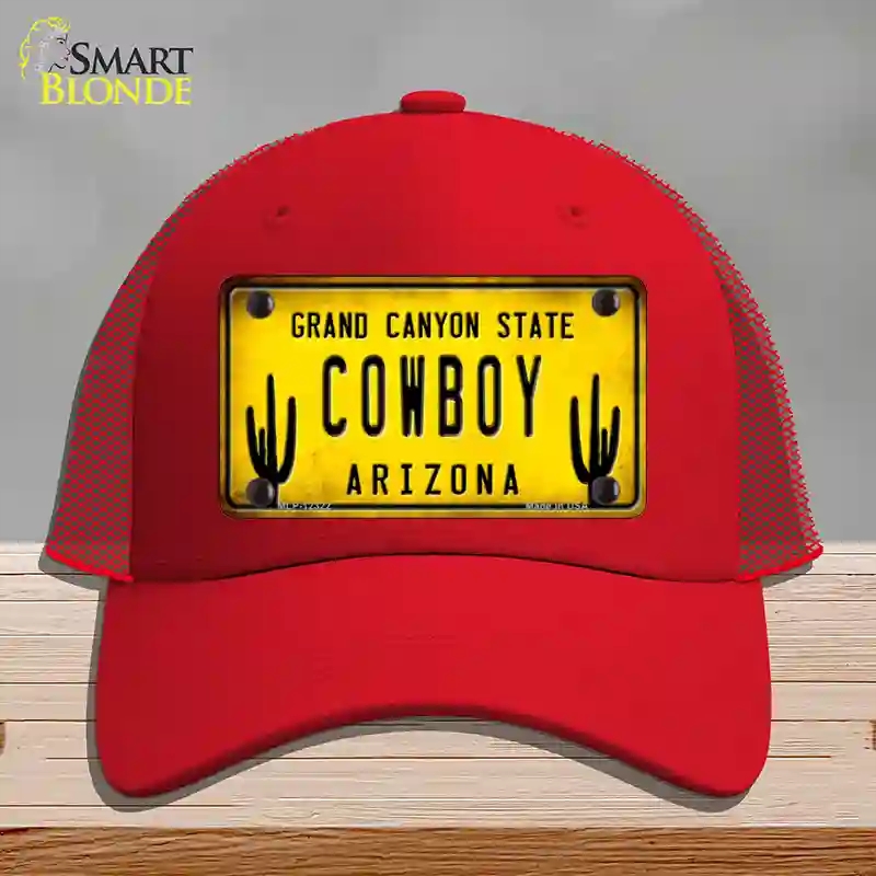 HAT17-MLP-12322 Arizona Cowboy Novelty License Plate Hat, Mesh - Red