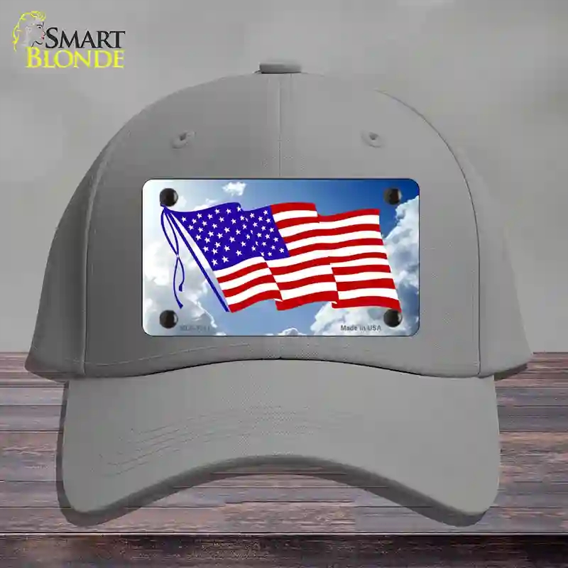 HAT23-MLP-1211 American Flag Cloud Novelty License Plate Hat, Cotton - Gray