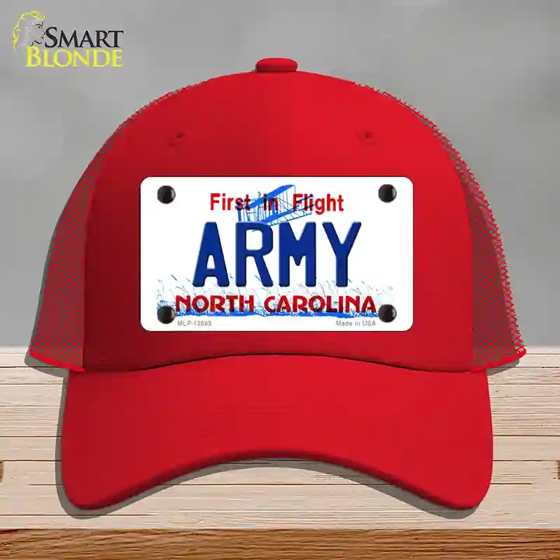 HAT17-MLP-12093 Army North Carolina State Novelty License Plate Hat, Mesh - Red