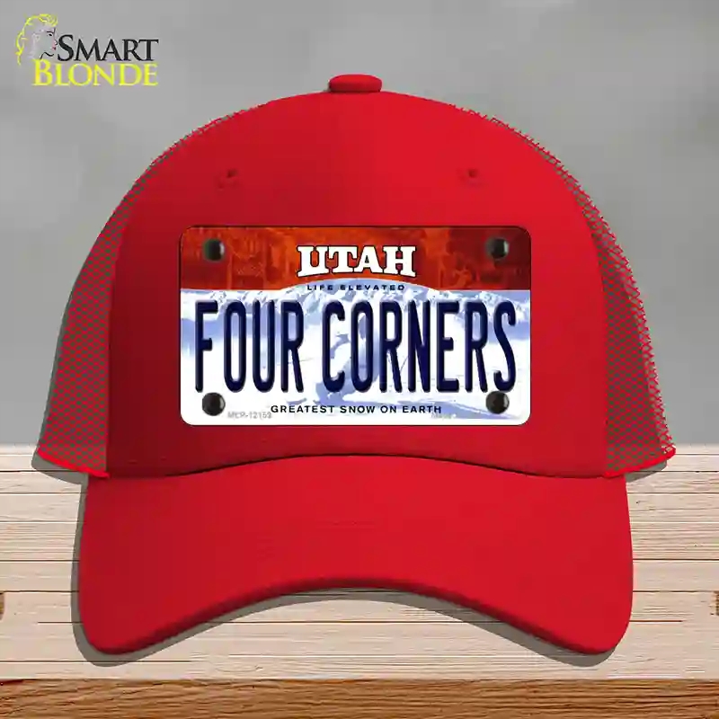 HAT17-MLP-12159 Utah Four Corners Novelty License Plate Hat, Mesh - Red