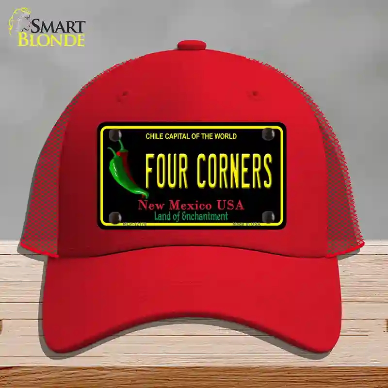 HAT17-MLP-12178 Four Corners   Mexico Black Novelty License Plate Hat, Mesh - Red