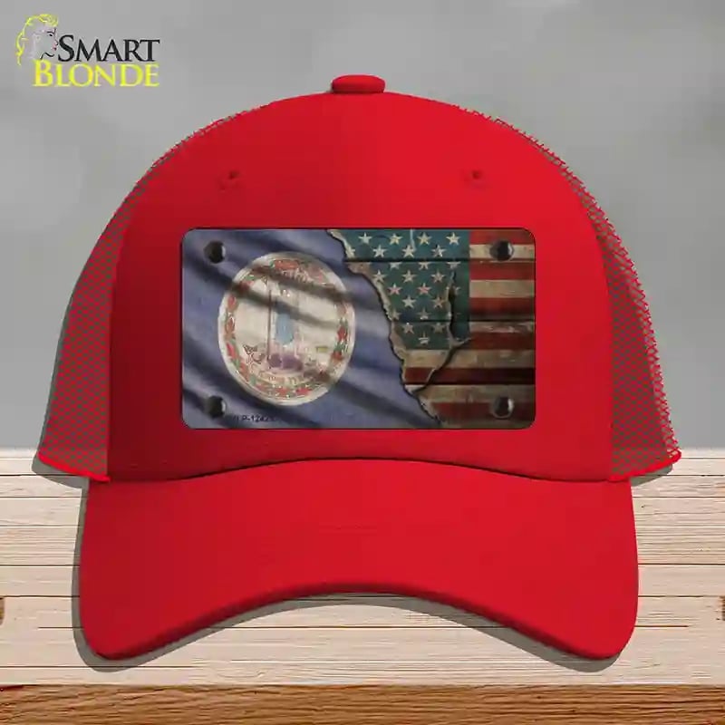HAT17-MLP-12425 Virginia & American Flag Novelty License Plate Hat, Mesh - Red