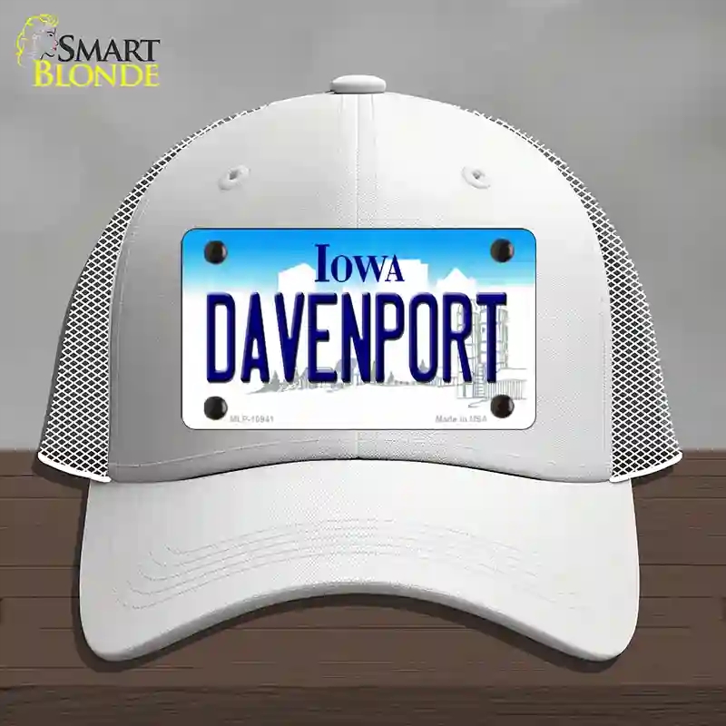HAT19-MLP-10941 Davenport Iowa Novelty License Plate Hat, Mesh - White