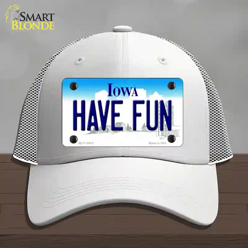HAT19-MLP-10974 Have Fun Iowa Novelty License Plate Hat, Mesh - White