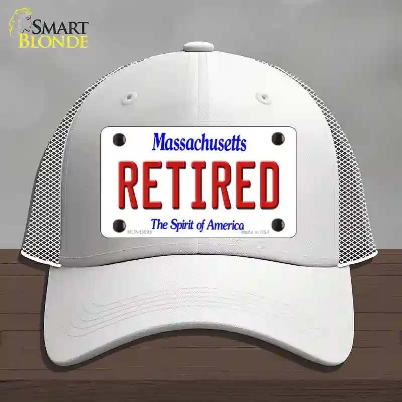 HAT19-MLP-10999 Retired Massachusetts Novelty License Plate Hat, Mesh - White