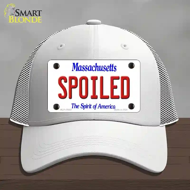 HAT19-MLP-11002 Spoiled Massachusetts Novelty License Plate Hat, Mesh - White