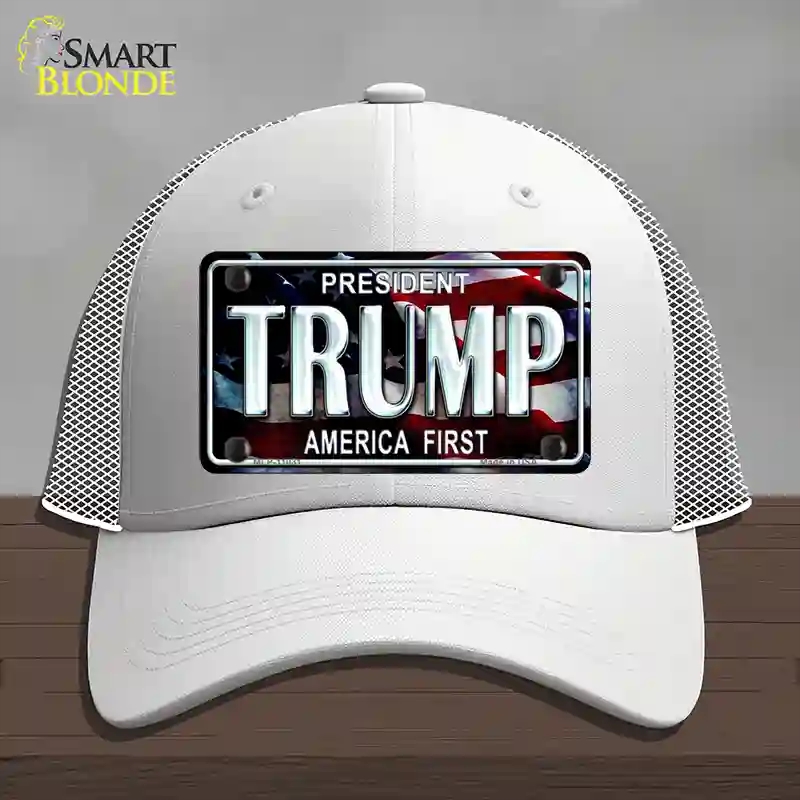 HAT19-MLP-11031 Trump America First Novelty License Plate Hat, Mesh - White