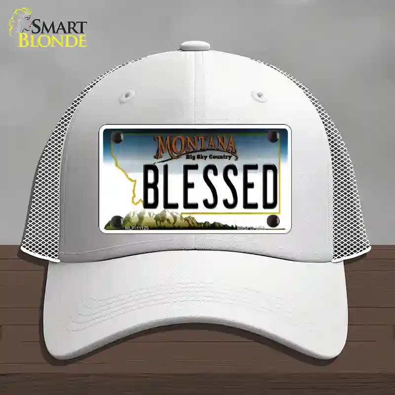 HAT19-MLP-11120 Blessed Montana State Novelty License Plate Hat, Mesh - White
