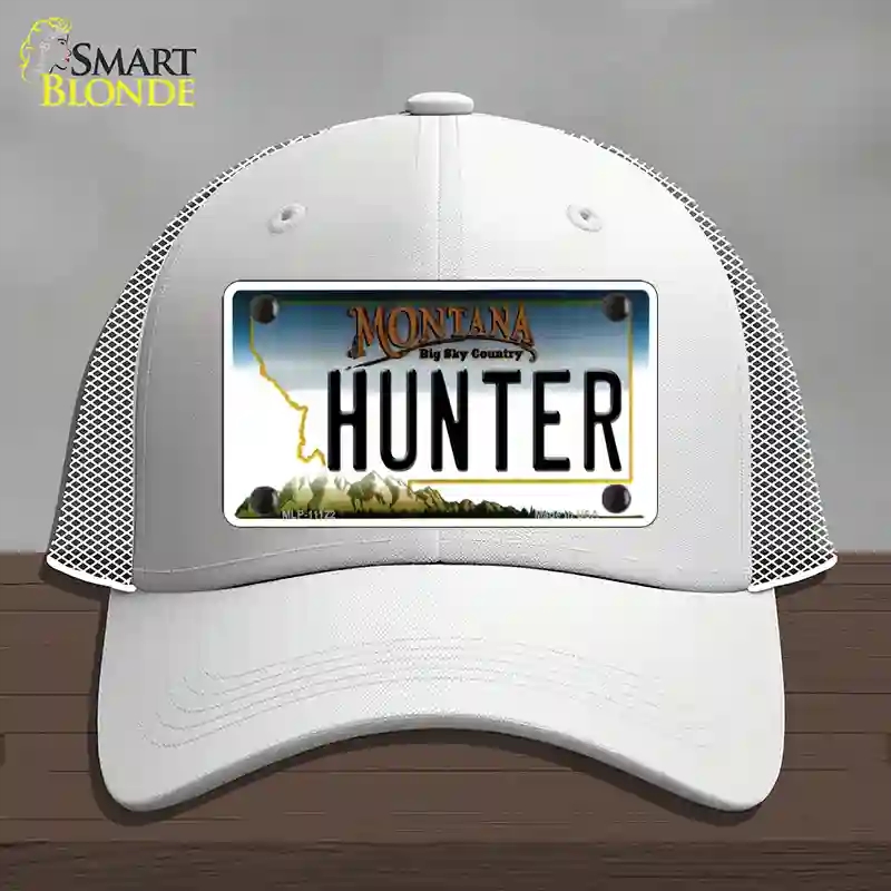 HAT19-MLP-11122 Hunter Montana State Novelty License Plate Hat, Mesh - White