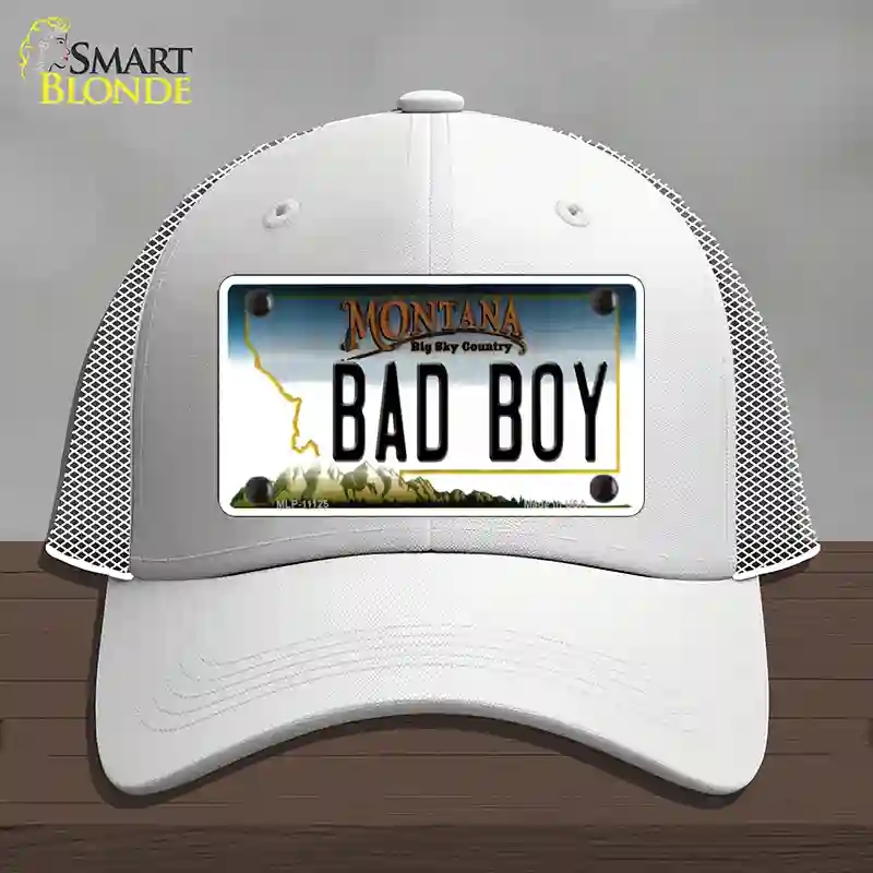 HAT19-MLP-11125 Bad Boy Montana State Novelty License Plate Hat, Mesh - White