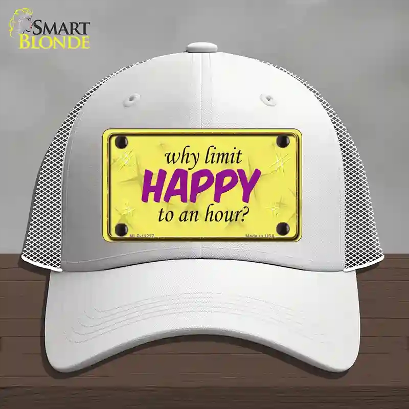 HAT19-MLP-11227 Why Limit Happy to An Hour Novelty License Plate Hat, Mesh - White