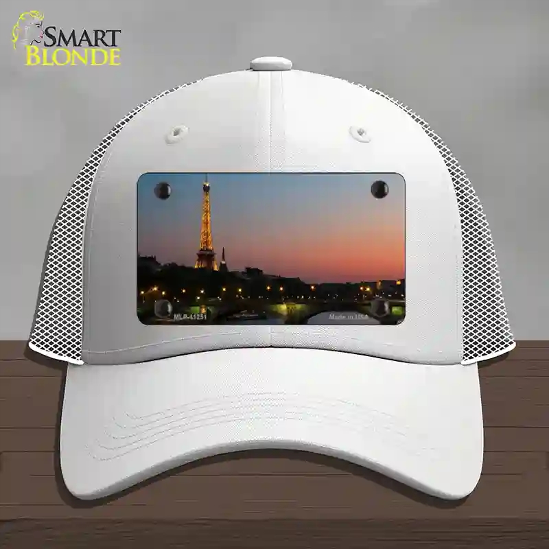 HAT19-MLP-11251 Eiffel Tower Night with River & Bridge Novelty License Plate Hat, Mesh - White