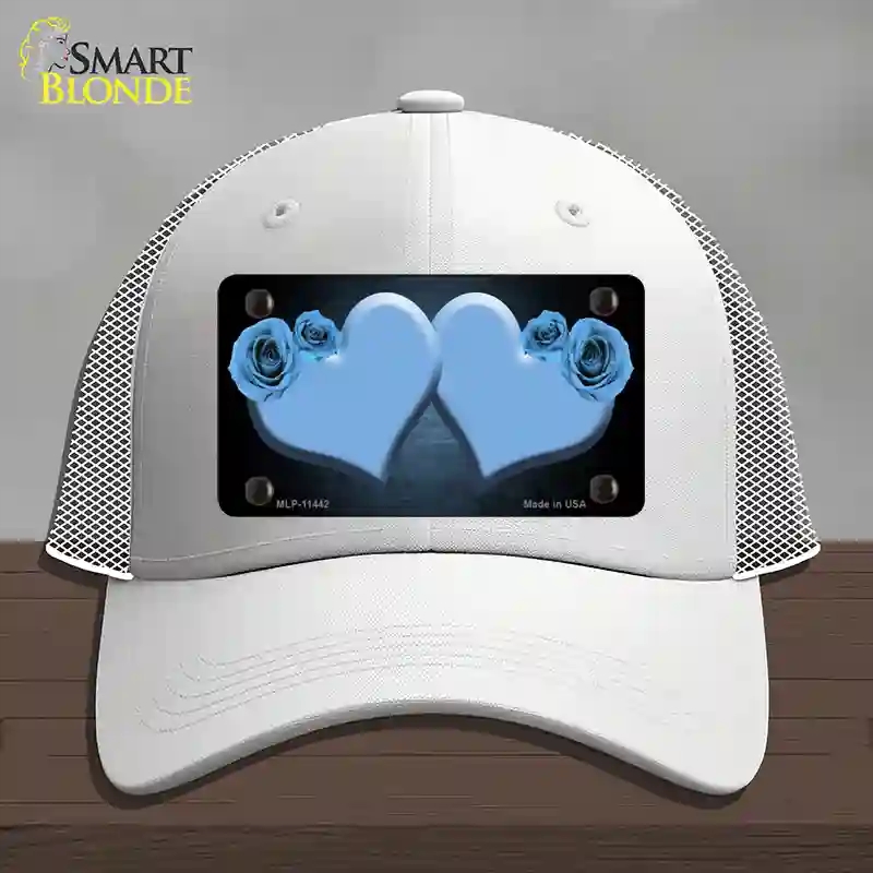 HAT19-MLP-11442 Hearts Over Roses in Light Blue Novelty License Plate Hat, Mesh - White