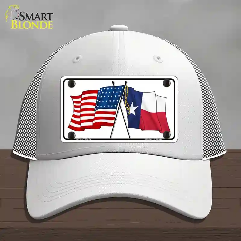 HAT19-MLP-11503 Texas Crossed US Flag Novelty License Plate Hat, Mesh - White