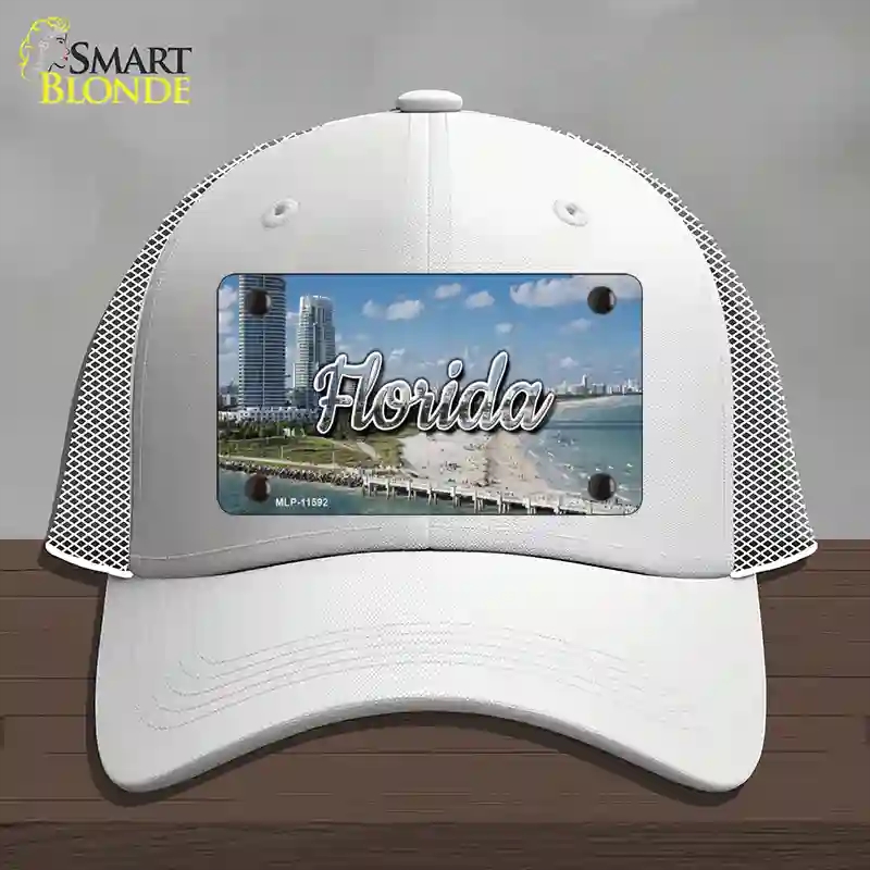 HAT19-MLP-11592 Florida White Sand Beach State Novelty License Plate Hat, Mesh - White