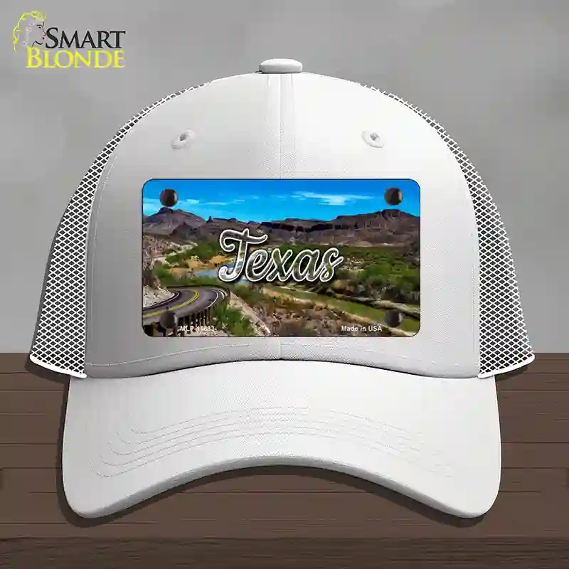 HAT19-MLP-11633 Texas Open Mountain Road State Novelty License Plate Hat, Mesh - White