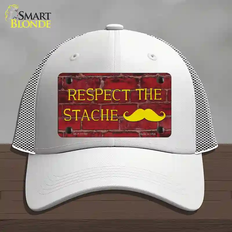 HAT19-MLP-11790 Respect the Stache Novelty License Plate Hat, Mesh - White