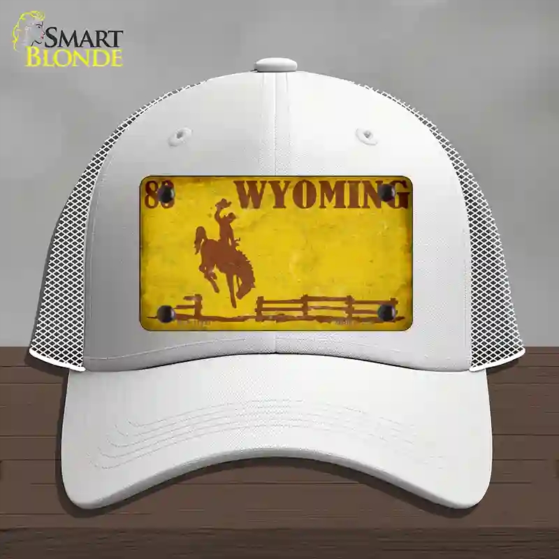 HAT19-MLP-11933 Wyoming Yellow Rusty Novelty License Plate Hat, Mesh - White