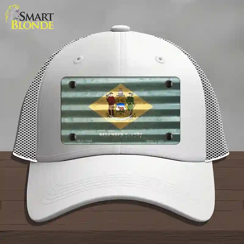 HAT19-MLP-11949 Delaware Corrugated Flag Novelty License Plate Hat, Mesh - White