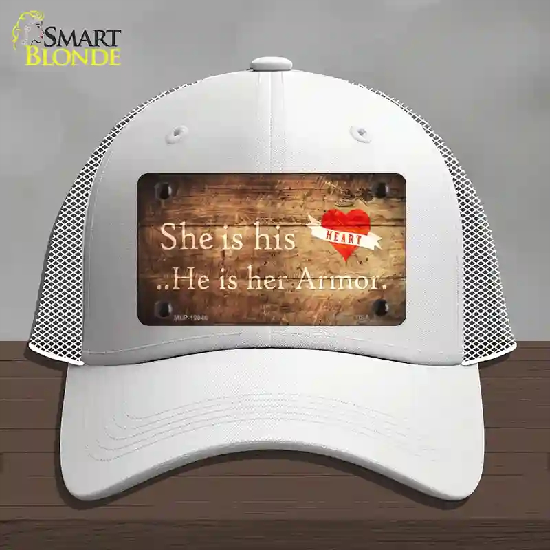HAT19-MLP-12046 His Heart Her Armor Novelty License Plate Hat, Mesh - White