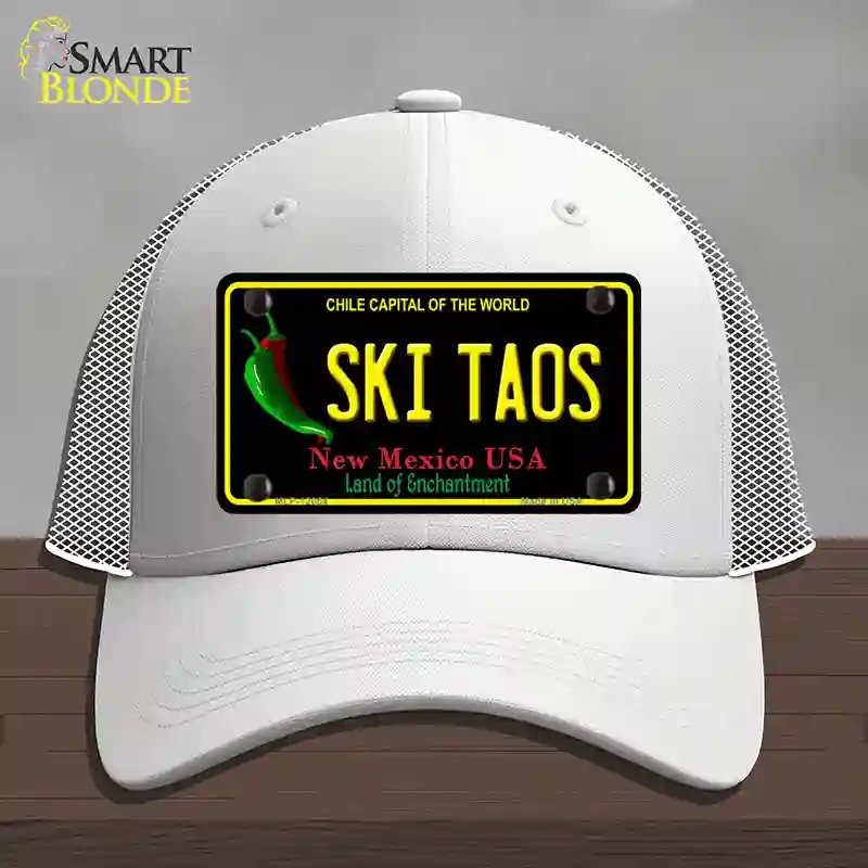 HAT19-MLP-12054 Ski Taos Black   Mexico Novelty License Plate Hat, Mesh - White