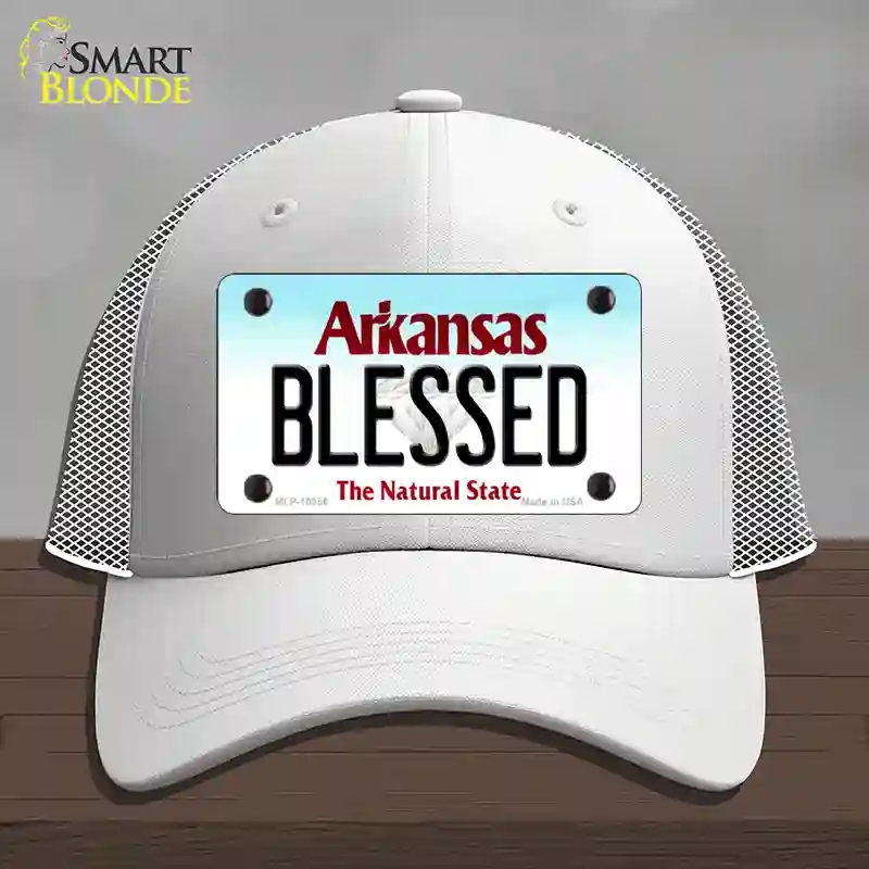 HAT19-MLP-10056 Blessed Arkansas Novelty License Plate Hat, Mesh - White