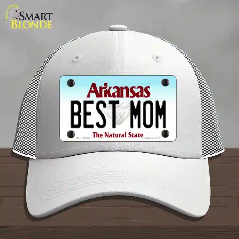 HAT19-MLP-10061 Best Mom Arkansas Novelty License Plate Hat, Mesh - White