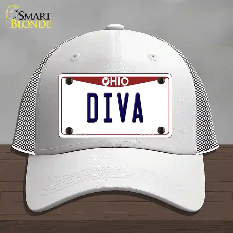HAT19-MLP-10102 Diva Ohio Novelty License Plate Hat, Mesh - White