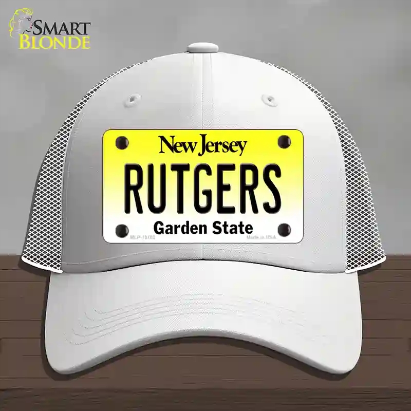 HAT19-MLP-10182 Rutgers   Jersey Novelty License Plate Hat, Mesh - White