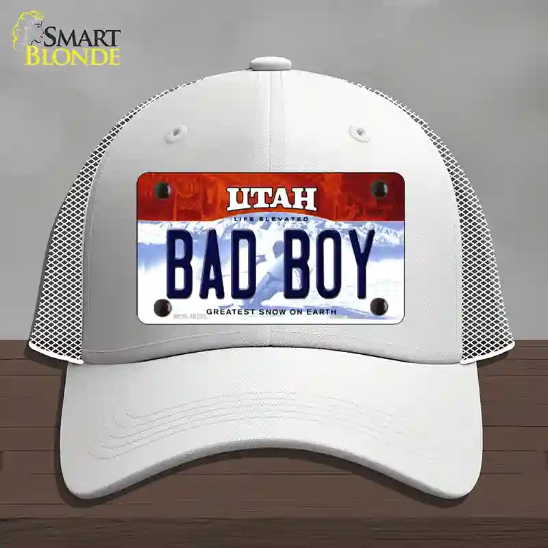 HAT19-MLP-10222 Bad Boy Utah Novelty License Plate Hat, Mesh - White