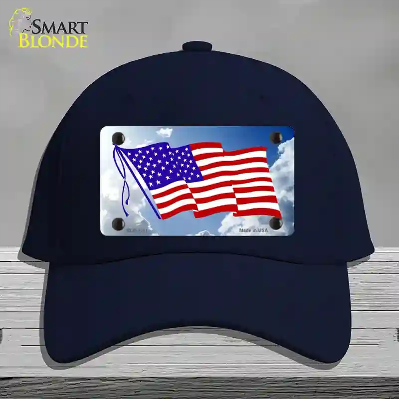 HAT20-MLP-1211 American Flag Cloud Novelty License Plate Hat, Cotton - Navy