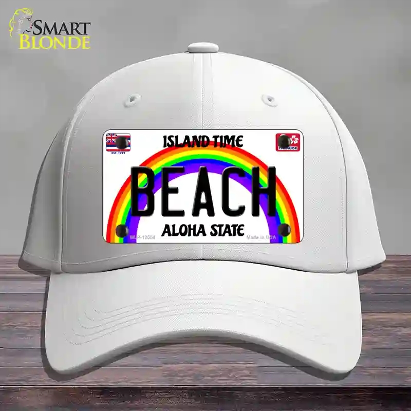 HAT21-MLP-12554 Beach Hawaii Novelty License Plate Hat, Cotton - White