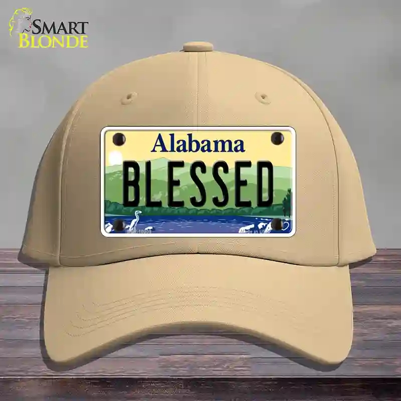 HAT22-MLP-10009 Blessed Alabama Novelty License Plate Hat, Cotton - Khaki