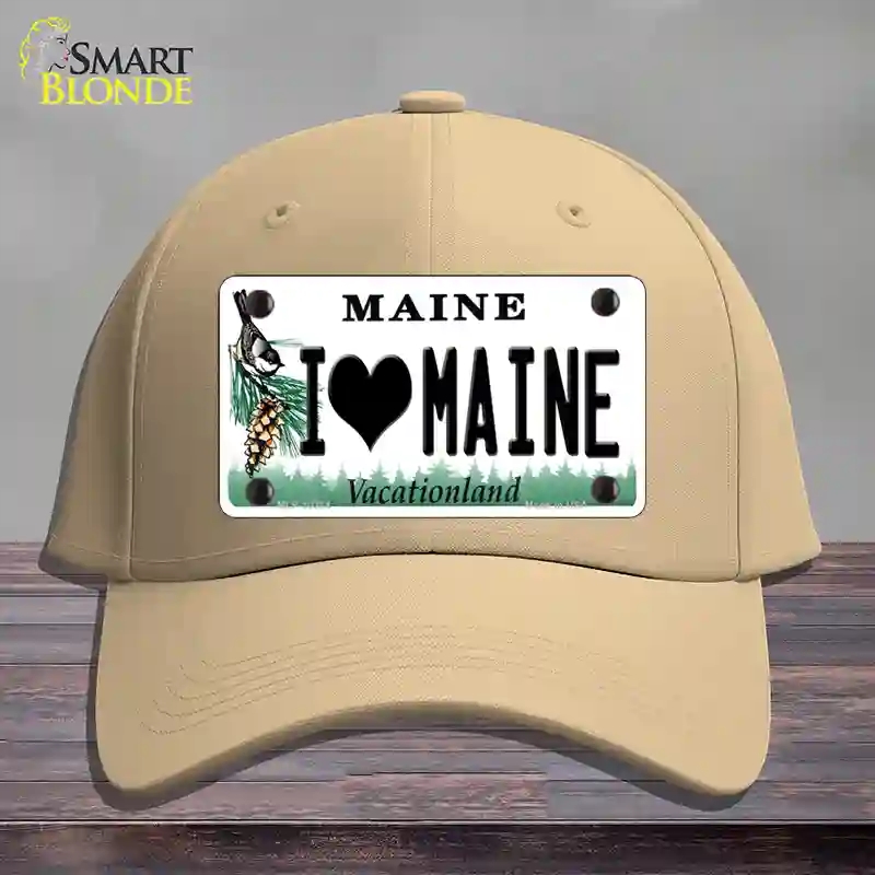 HAT22-MLP-10384 I Love Maine Novelty License Plate Hat, Cotton - Khaki
