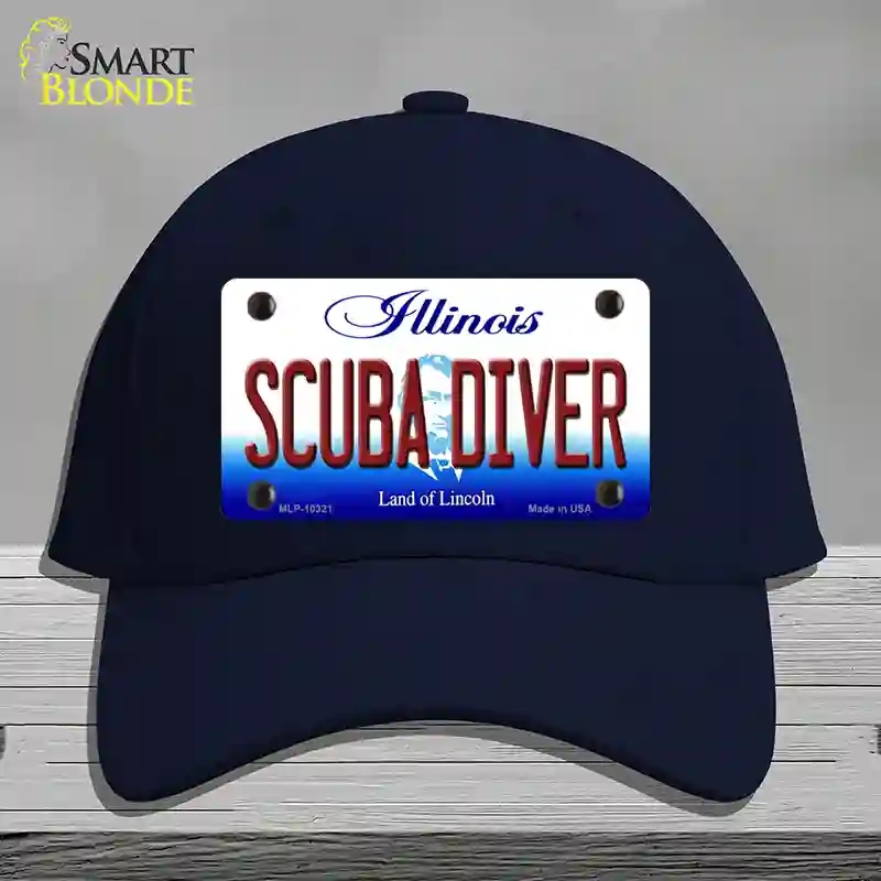 HAT20-MLP-10321 Scuba Diver Illinois Novelty License Plate Hat, Cotton - Navy