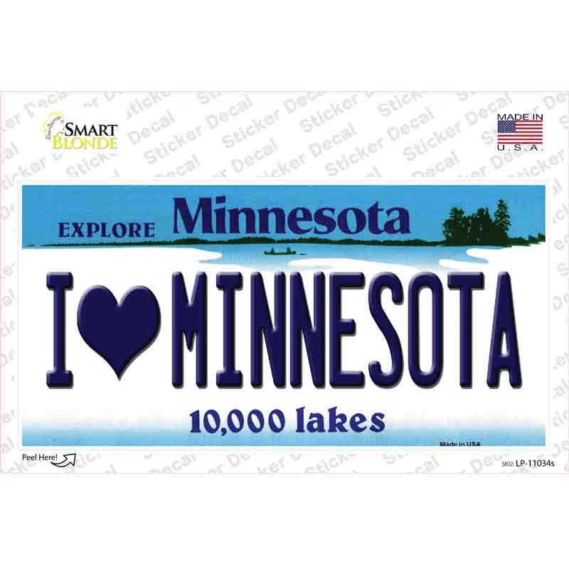 LP-11034s-M I Love Minnesota Novelty Sticker Decal, Medium
