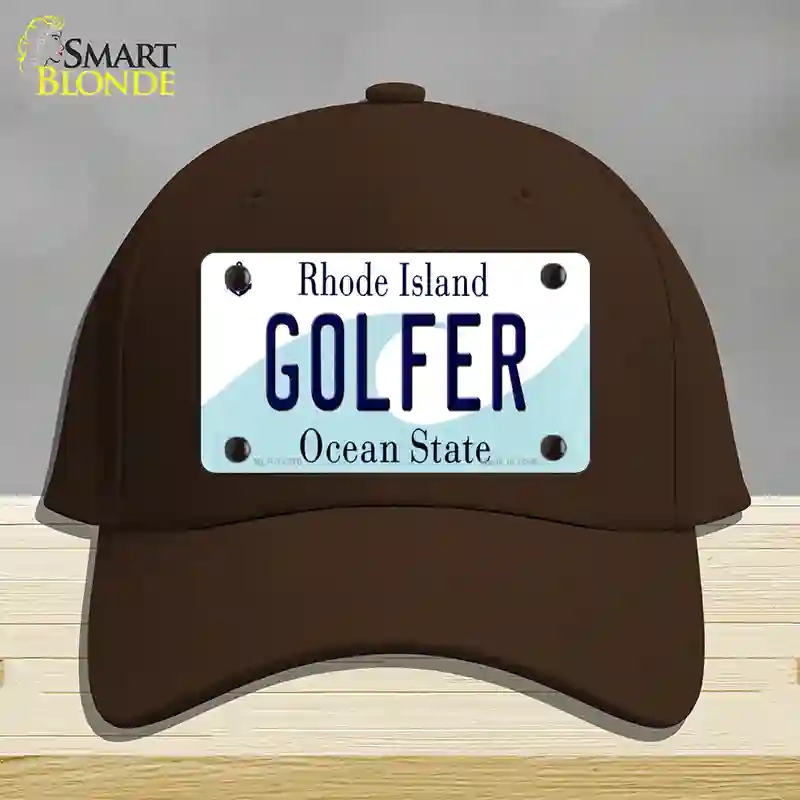 HAT24-MLP-11216 Golfer Rhode Island State Novelty License Plate Hat, Cotton - Dark Brown