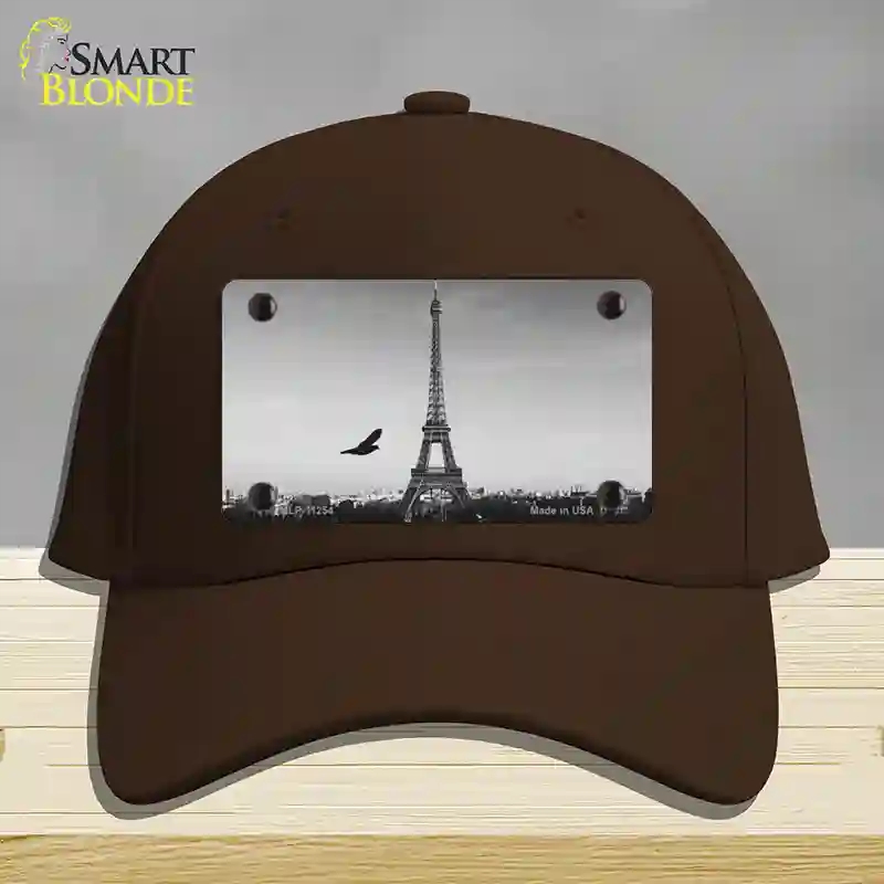 HAT24-MLP-11254 Eiffel Tower Black & White with Bird Novelty License Plate Hat, Cotton - Dark Brown