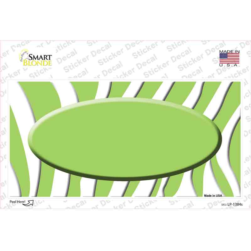 LP-1384s-M Lime Green White Zebra Center Oval Novelty Sticker Decal, Medium