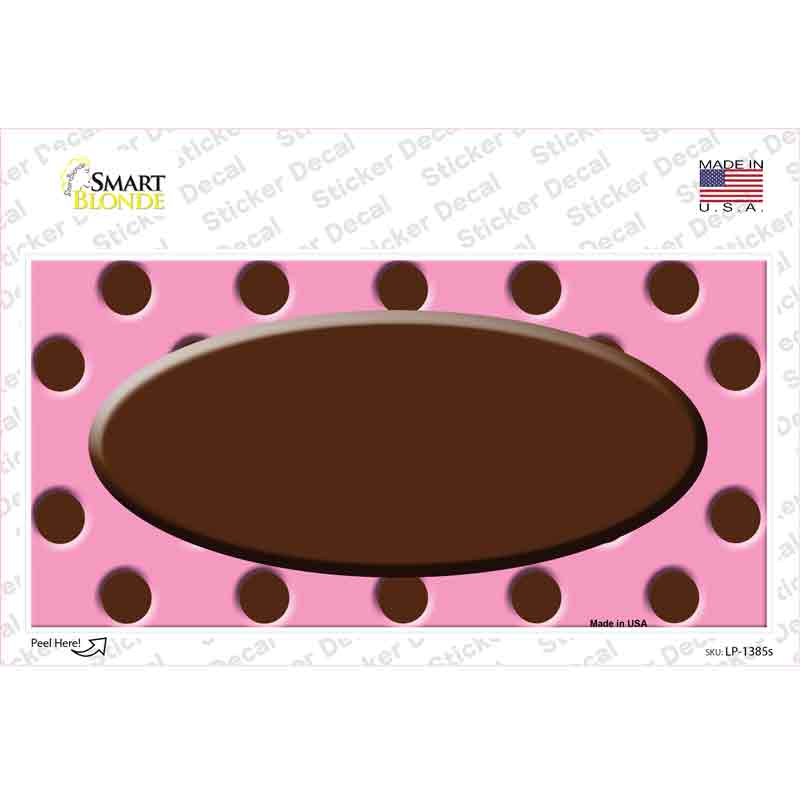 LP-1385s-M Brown Pink Polka Dot Center Oval Novelty Sticker Decal, Medium